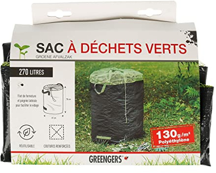 GREENGERS - Gartenabfallsäcke für Garten, Garten – Grüner Abfallsack mit 270 l, Gartenabfallsack 270 l, Gartenabfallsack 270 l – 1 Beutel – 4 Griffe, Selbstbautasche – Ø 101 x H105 cm