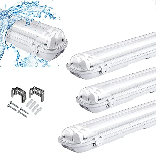 Ikodm 18W LED Feuchtraumleuchte 120 cm 4000K Neutralweiß 3060 lm Wannenleuchte, Doppelt T8 LED Röhre, IP65 Leuchtstoff lamp, Wannenleuchte, Garagenlampen, Bürodeckenleuchte, Gartenleuchte, 4 Stück