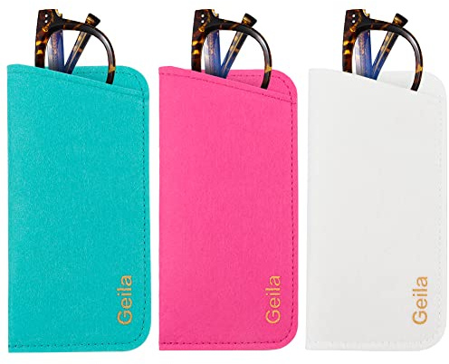 Geila Filz-Brillenetui - Weiche Einstecktasche für Brillenaufbewahrung und Make-up, 3 Stück in Grün, Rosa und Weiß