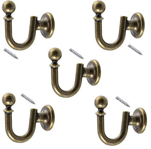 AERZETIX - C64377 - Lot de 5 Patères murales 33 mm - crochet/cintre suspension porte-manteau chapeau peignoir salle de bain serviette douche WC - en métal - couleur or vieilli