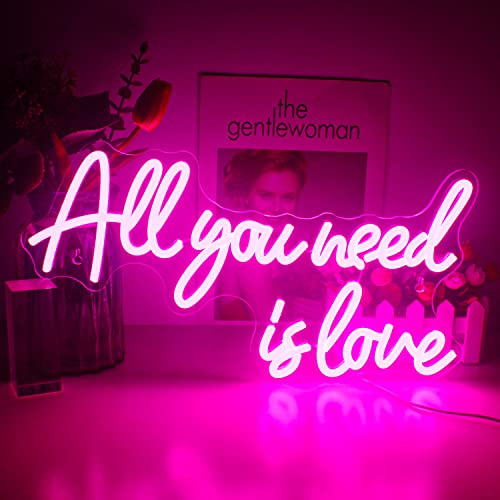 All You Need is Love neon schild, Rosa Neonlicht Schriftzug für Wanddekoration, LED Schriftzug Wand für Schlafzimmer, Hochzeit, Raumdekoration, Jahrestag, Valentinstag, Party Dekor