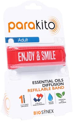 PARAKITO - Refillable Mosquito Bracelet - 2 Refills Included - 1 Month Use - DEET Free - Adult Size (Enjoy and Smile)
