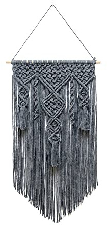 Sarah Duke Makramee Wandbehang Handgewebt Boho Deko Wandteppich, Kunst Gewebte Wanddekoration Boho Chic Wohnkultur für Home Wand Kunst Deko Geschenke (Grau)