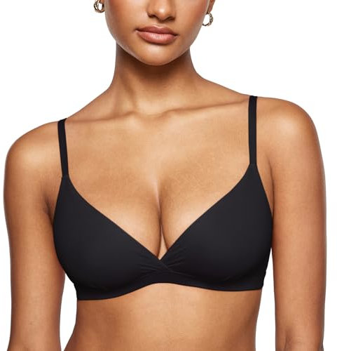 INLYRIC Damen Triangel BH ohne Bügel Soft Tiefer Rückenausschnitt Ungefüttert Schwarz M