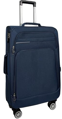 MY TRAVEL BAG Stoff Reisekoffer Trolley Erweiterbar mit Zwillingsrollen (M/L/XL/XXL oder 4er Set) Weichgepäck (Blau, Mittlerer Koffer (65cm))