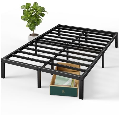Zinus Elias Letto 140x190 cm - Struttura Letto 36 cm di Altezza con contenitore sotto il letto - Struttura letto a piattaforma in metallo - Nero