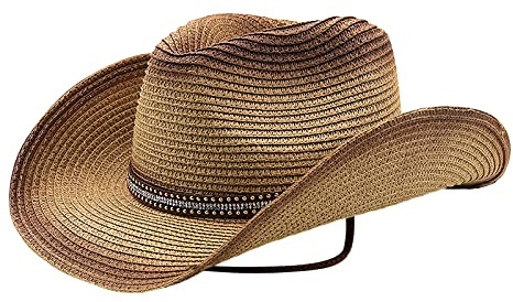 Faxianther Retro Strohhut Herren Damen Fasching Cowboyhut Westernhut Sonnenhut Panamahut Breite Krempe Stroh Hut Strandmütze Kappe Travellerhut Sommerhut mit Futterband
