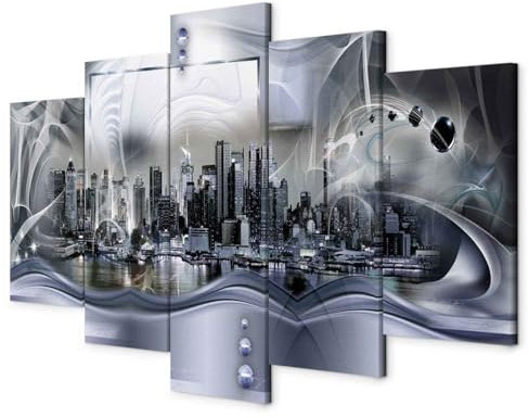 murando - Akustikbild Akustikplatten Stadt, 100x50 cm, 5-teilig, Wohnzimmer