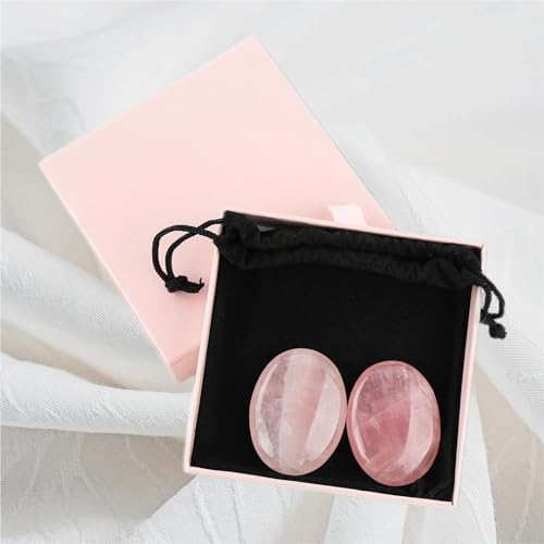 MIYUANGKJ 2 Stücke Rosenquarz 45 mm Groß Kristalle Sorgensteine Heilkristall Naturstein Edelsteine Poliert Oval Palme Tasche Energiestein Massage Reiki Rosa Steine Heilende Kristalle