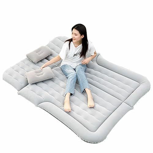 OMGGYER Materasso per auto, pieghevole, per auto, campeggio, gonfiaggio e sgonfiaggio rapido, doppio lato in PVC, con pompa ad aria, per campeggio, viaggi, attività all'aperto (grigio)