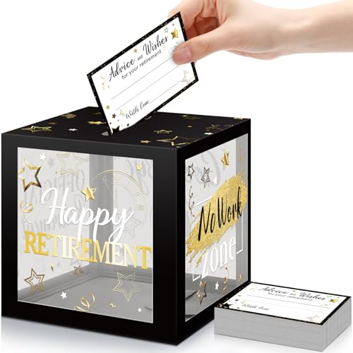 Funrous 51 Pcs Retirement Card Box Advice & Well Wishes Cards for Women Men Happy Retirement Party Decorations Going Away Party Favors(Black and Grey)
