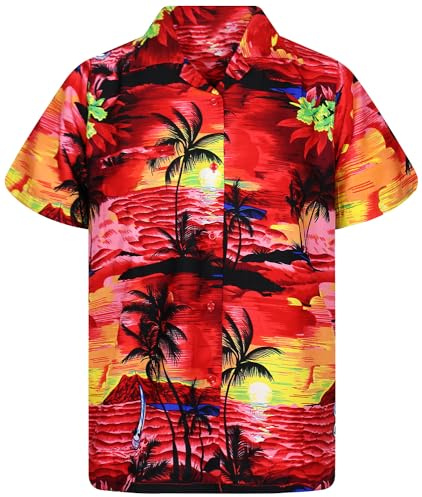 King Kaliko Trend-Hawaii-Skjorta, Kortärmad, Surf-Style, Röd, 6XL