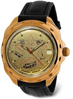 Vostok Komandirskie 219213 Red Star Mechanische Handaufzieh-Armbanduhr | Lederband B®, Militär
