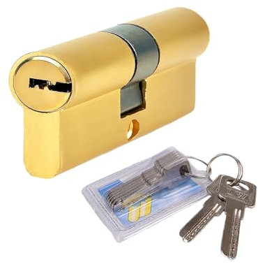 Euro Cilindro in Ottone, Cilindro di Chiusura con 5 Chiavi Principali+2 Chiavi Temporanei+1 Chiavi di Protezione, Serratura a Cilindro In Rame 45/45(90 mm) (45/45)