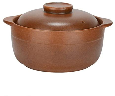 Casseruola in terracotta con coperchio, pentola in ceramica per fuoco aperto, casseruola in terracotta vecchio stile, manico isolato, grande capacità.