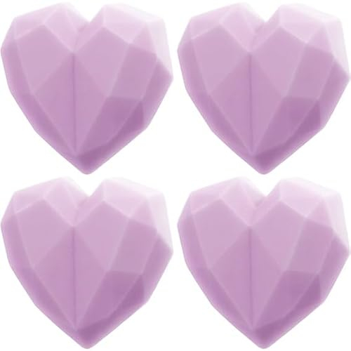 Stampo in silicone per 4 cuori diamantati 6 x 6 x 1,5 cm | ideale per saponi, antiaderente e resistente, crea 4 saponi allo stesso tempo
