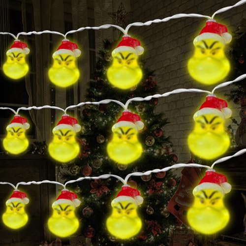 GAROMIA Grin-ch Deko Weihnachtsdeko Lichterkette 20 Stück 3m Grin-ch-Leichte Lichterkette Weihnachten Weihnachtsdeko Innen Außen Lichterketten Weihnachtsbeleuchtung Kranz Leuchten für Weihnachtsbaum