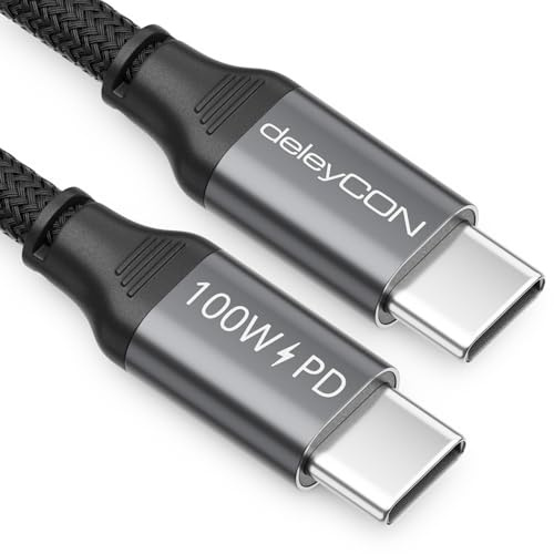 deleyCON 1m USB-C Kabel USB 3.2 Gen2 10Gbit/s 100W 4K@60Hz | Datenkabel Ladekabel für Ladegerät, iPhone 17/16/15 Pro Max Air, AirPods, Watch, Galaxy S26/S25/S24, iPad, MacBook, SSD