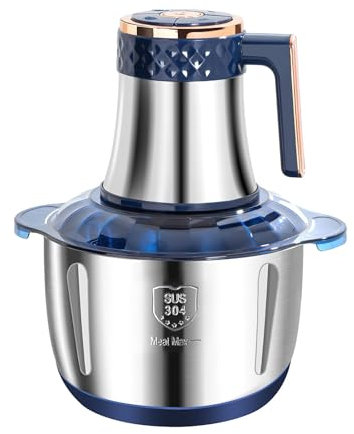 Picadora eléctrica de 500 W, mini picadora de carne eléctrica, con 5 cuchillas extraíbles, picadora de carne versátil para carne, verduras, frutas, cebolla, ajo, alimento para bebés (azul)