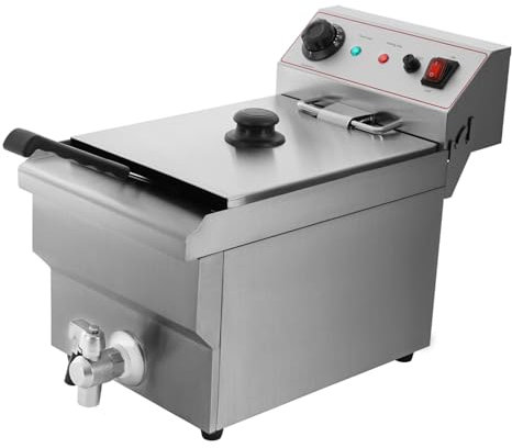 Friteuse électrique commerciale 3000 W en acier inoxydable avec grande capacité Friteuse de cuisine avec panier et vidange d'huile 60-200 ℃ 8 l