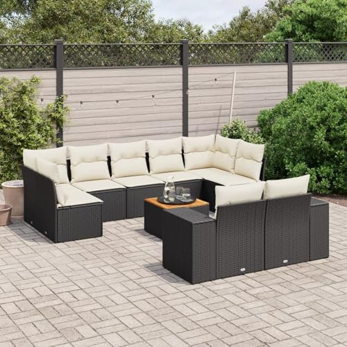 ShGaxin 10-TLG. Garten-Sofagarnitur mit Kissen Schwarz Poly Rattan, Lounge Gartenmöbel Set, Möbelsets, Balkon Möbel, Gartenlounge, Gartensofa - 3225594