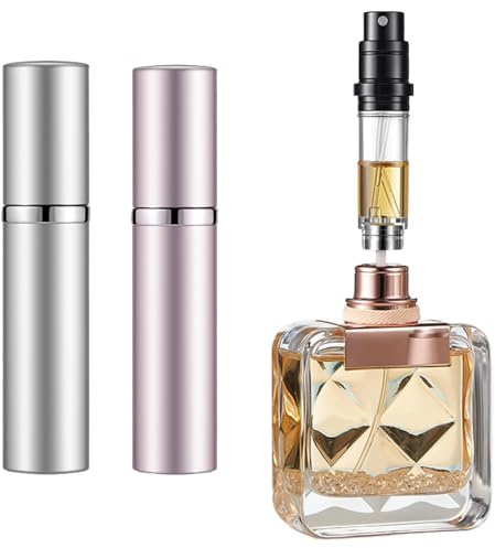 Vinuwu Nachfüllbarer Parfümzerstäuber, 5 ml (Silber + Rosa) | Mini-Reise-Aftershave-Spender, kleine Parfüm-Sprühflasche, Taschengröße, Bodenfüllung, Parfümspender für Damen und Herren