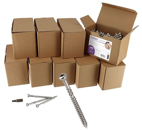 Lot de 1600 Vis terrasse en Inox A2 à tête fraisée réduite - Empreinte TX25 - Diamètre 5 mm - 8 embouts offerts - Longueur 50 mm - Diamètre 5 mm