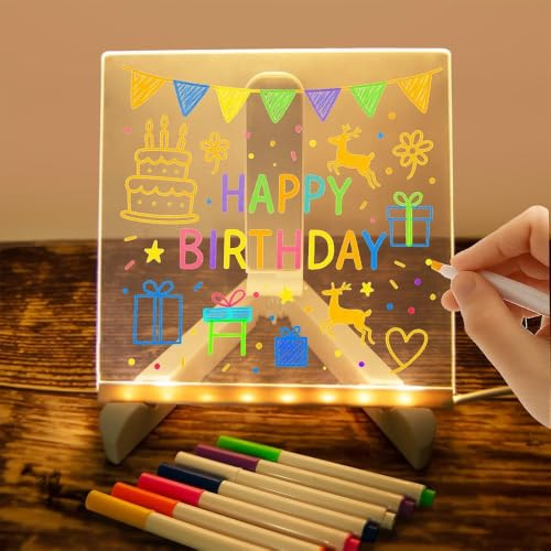 Led Notiztafel Mit Farben,Leuchtendes Zeichenbrett Mit 7 Farben Stift – Abwischbar, Ideal für DIY Kunst, Hausdekoration, Büro, kreative Projekte und Partys (20x20 cm)