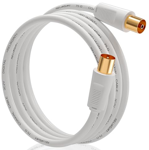 RELIAGINT RL Flex Câble antenne TV coaxial 0.5m, rallonge mâle/femelle 75 Ohm, conducteur en cuivre pur, pour TNT, TV câble et satellite (DVB-T/T2/C/S/S2), Blanc