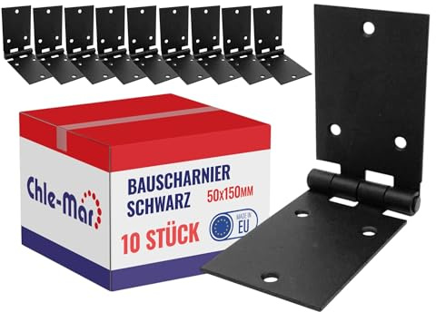Chle-Mar 10x Scharniere Schwerlast Schwarz 50x150mm Wetterfest | Robustes Türscharnier für Möbel & Holztüren, Stabiles Kistenband für Truhen & Schränke, Langlebig, für Innen & Außen