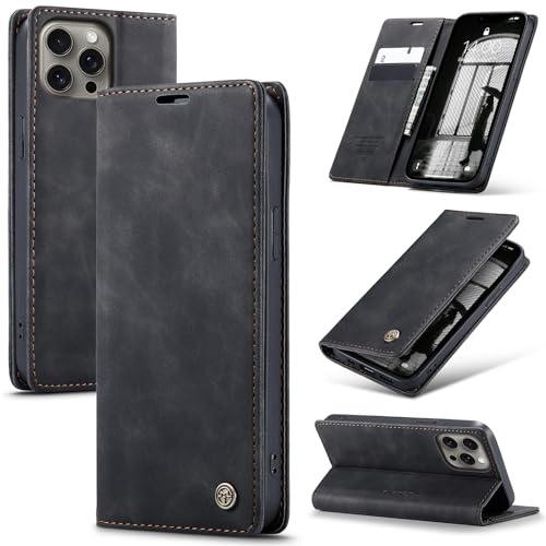 Azororo Cover per iPhone 15 Pro 5G, Premium PU Pelle Custodia, Magnetica Carta Fessura Portafoglio Case, Flip Cavalletto Custodia per iPhone 15 Pro - Nero