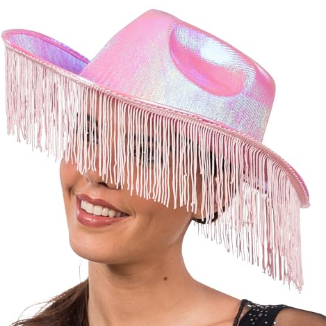 Chaks - Holografischer Cowboyhut mit Fransen, Western Accessoire | Hut für Karneval, Festival und JGA, Holografisches Design mit Fransen, Rodeo Look