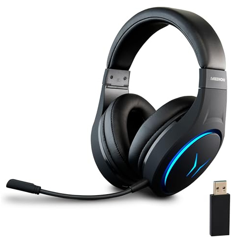 MEDION ERAZER Mage X10 Casque Gaming sans Fil (Éclairage RGB, Batterie intégrée, Micro intégré, Over Ear, USB, 3,5 mm), MD88980