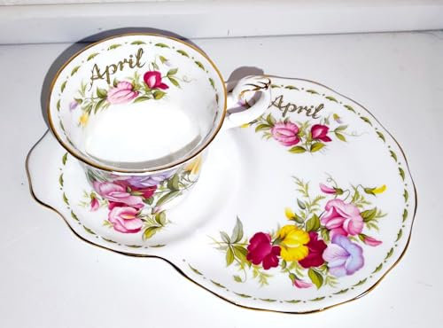 - Royal Albert/Flower of the Month April Original/Integrated Biscuit Plate/Collecting Cup/Bone China Porcelain