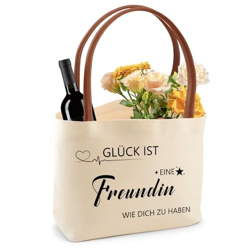 EKKONG Beste Freundin Geschenke Baumwolltasche, Geschenk Freundin, Tasche Personalisiert Damen Mit Spruch, Freundinnen Geschenk, BFF Geschenke Tragetasche zum Geburtstag, Weihnachten, Dankeschön