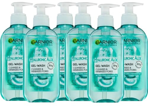 Garnier Skin Naturals Gesichtsreinigungsgel mit Hyaluronsäure und Aloe Vera, feuchtigkeitsspendend und erfrischend, für normale und Mischhaut, 200 ml (6 Stück)