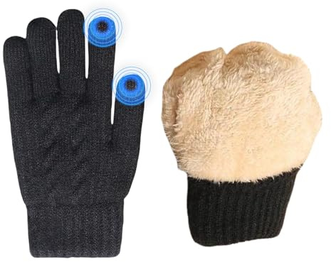 JiaYouLC Winter Fleece Lined Thermal Gloves for Women Men Winter warm Touch Screen Gloves for Skiing Cycling Shopping Outdoor (Black, One Size, Men)