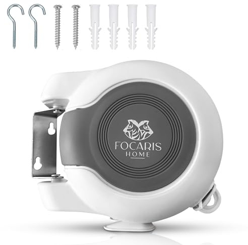FOCARIS Home Tendedero Extensible Pared Tendedero 30 Metros + 30 kg máx. repartidos en 2 Cuerdas Alta Capacidad secador Ropa Fácil instalación Kit instalación Completo Packaging presentación Regalo