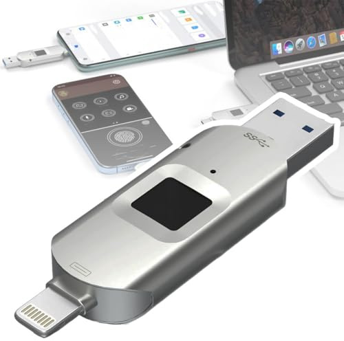 Fingerprint Unlock USB Flash Drive, Security Password Protection USB Disk 2 in 1 Encrypted Drive, Encrypted Storage Bar for Android/PC (7.6 * 2.15 * 0.85cm) (128GB)