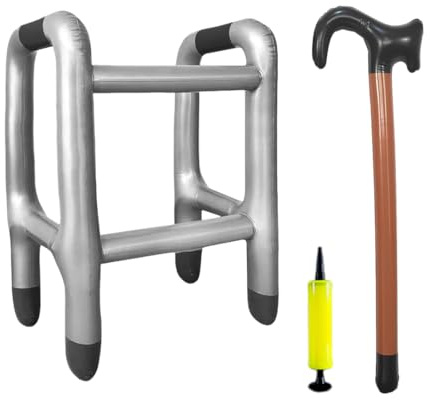 YUPZAR 3 PCS Rollator Aufblasbar und Aufblasbarer Gehstock Set Auf-blasbare Gehhilfe -Aufblas-bare Kostüme für Karneval Fasching oder Rente Cosplay, Lustiges Geschenk für Geburtstagsstreiche.