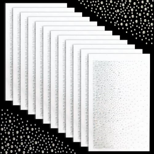 12 Bögen Strasssteine zum Aufbügeln, Glitzer Hotfix Strass Aufkleber, Flache Runde Kristall Transfer Patches für Kleidung, Jeans, Taschen und DIY-Basteln (1.8mm, 3.5mm)