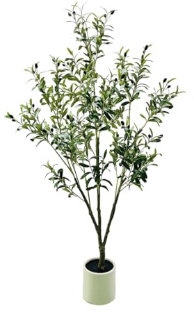 Artificial Olive Tree 150 cm Artificial Plant Plants Large Olive Tree Artificial in White Pot with Realistic Leaves and Fruits Artificial Tree Like Real for Living Room Bedroom Office Decoration