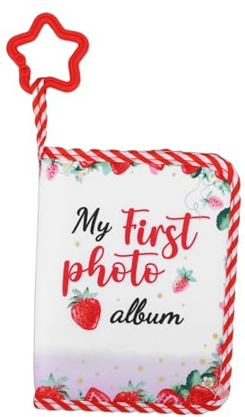 Tissting Babys erstes Fotoalbum mit sicherem Spiegel für 17 Fotos, kuscheliges Stoffbuch mit Erdbeermuster für Babys Fotosammlung, 18.5 x 14 cm, EIN bedeutungsvolles Geschenk für E