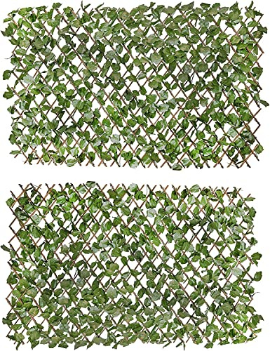 Verseo Artificial Ivy Privacy Fencing System, Faux Ivy Vine & Willow Branch Lattice, Adjustable Ivy Wall Privacy Screen, Expandable Horizontal or Vertical up to 96 (Set of 2, for 192 of Coverage)