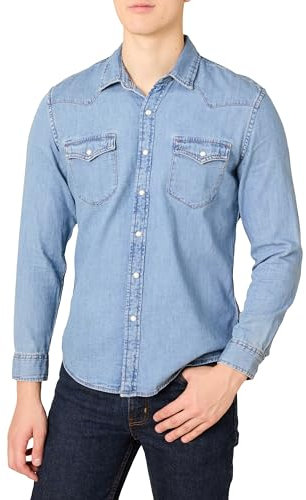 Amazon Essentials Men's Slim-Fit Long-Sleeve Denim Shirt with Snap Buttons, Light Blue, XL