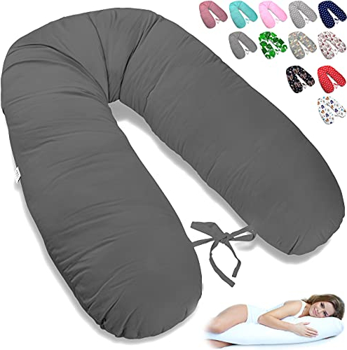 ekm trade 170cm XXL Stillkissen Schwangerschaftskissen Lagerungskissen Seitenschläferkissen große Farbwahl Handmade Baumwolle 100% aus Zertifizierte Materialien (30 – Grau)