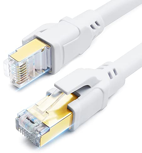 DDMALL CAT8 Ethernet Cable 3m, High Speed 40 Gbps 2000 MHz F/FTP Internet Network LAN Cables with Gold Plated RJ45 Connector for Router, Modem, PC, Switches, Hub, Laptop, Gaming Console (White, 3 m)