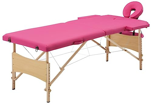 vidaXL Holz Massagetisch Klappbar 2 Zonen mit Tragetasche Therapie Massageliege Massagebank Kosmetikliege Therapieliege Massage Liege Rosa