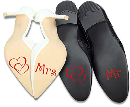 Lot d'Autocollants pour Chaussures de Mariage - Dictons et Symboles (Rouge Brillant, K125 K126 Mrs Mr)