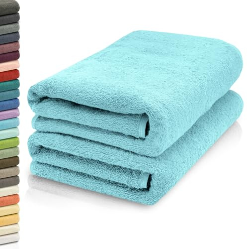 ZOLLNER Set med 2 bastuhandduk, 100 % bomull, 70 x 200 cm, azurblå